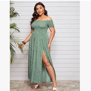 Plus Size Boho Floral Print Split Dress